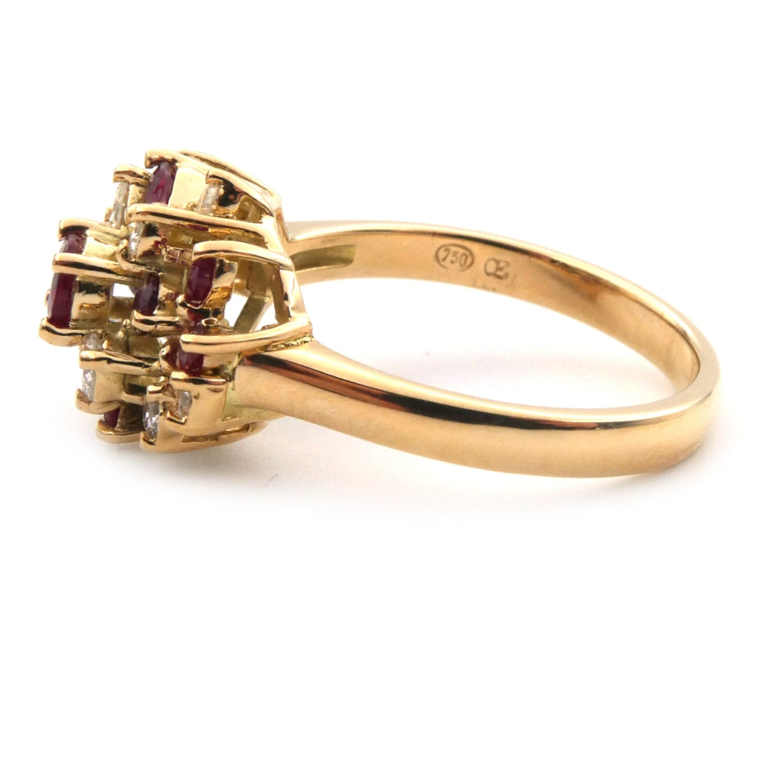 Vintage styled ruby and diamond cluster ring