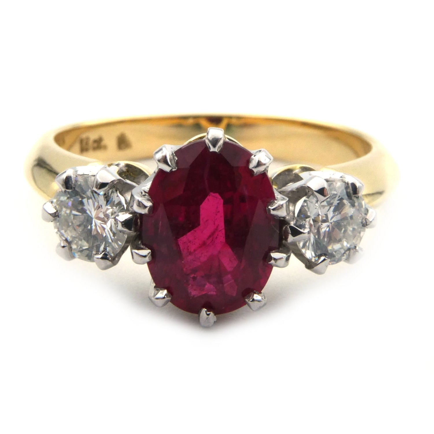 Ruby and diamond three stone ring