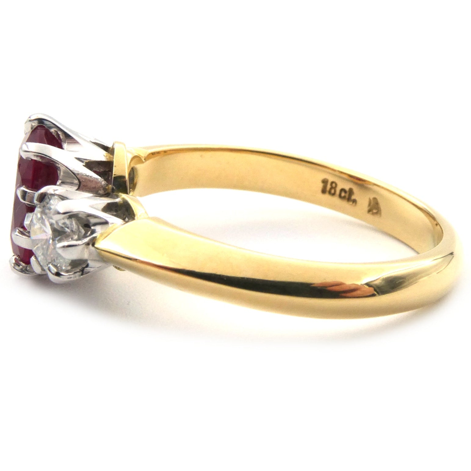 Ruby and diamond three stone ring