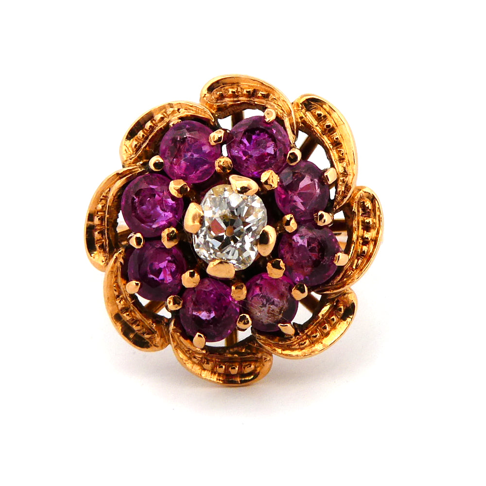 Estate diamond and ruby cluster ring