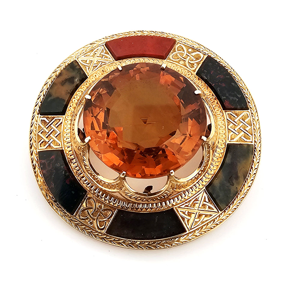ANTIQUE YELLOW GOLD, CITRINE AND SCOTTISH CAIRNGORM BROOCH