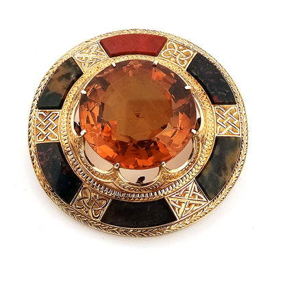 ANTIQUE YELLOW GOLD, CITRINE AND SCOTTISH CAIRNGORM BROOCH