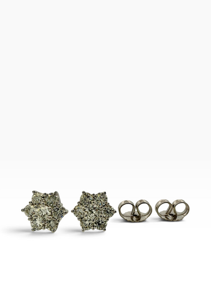 Diamond Flower Cluster Stud Earrings