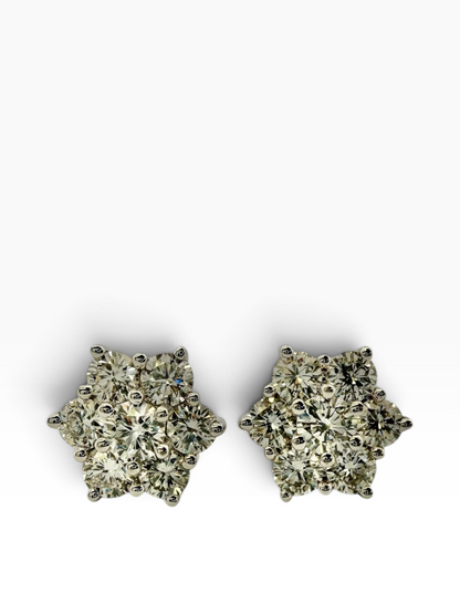 Diamond Flower Cluster Stud Earrings