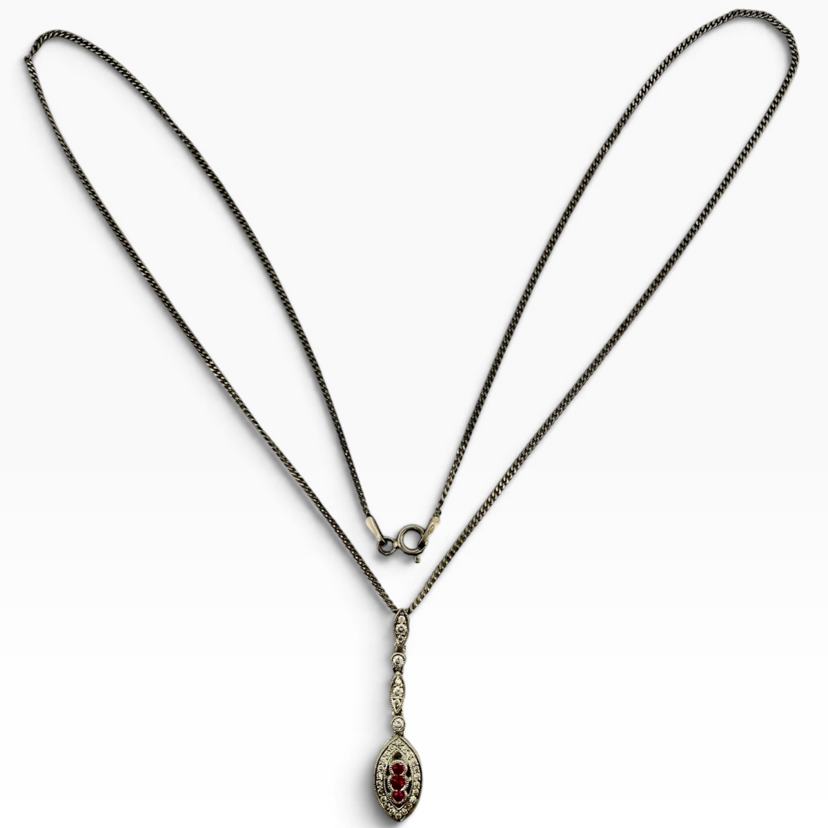 Ruby &amp; Diamond Navette Drop Necklace