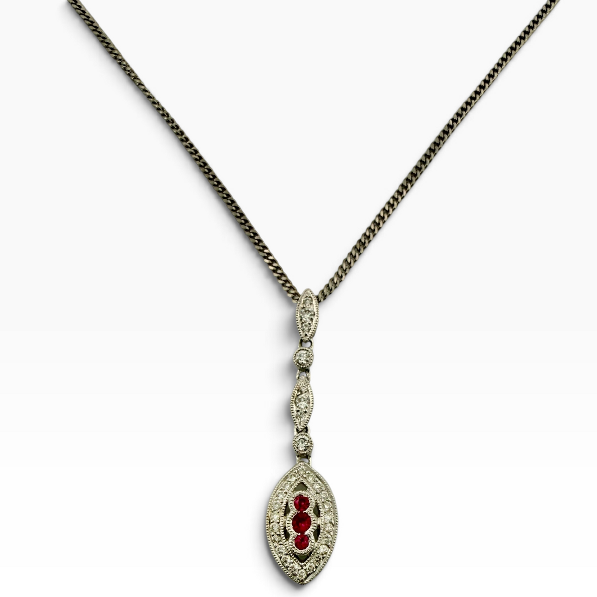 Ruby &amp; Diamond Navette Drop Necklace