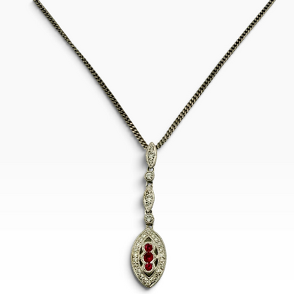 Ruby &amp; Diamond Navette Drop Necklace