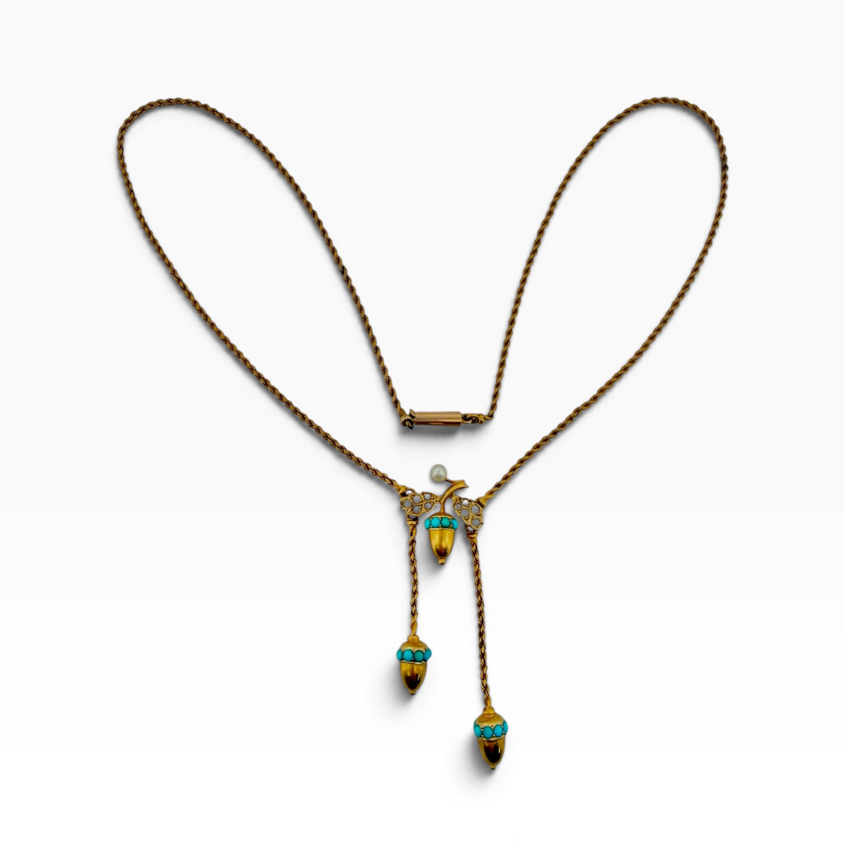 Victorian Turquoise and Seed pearl acorn necklace