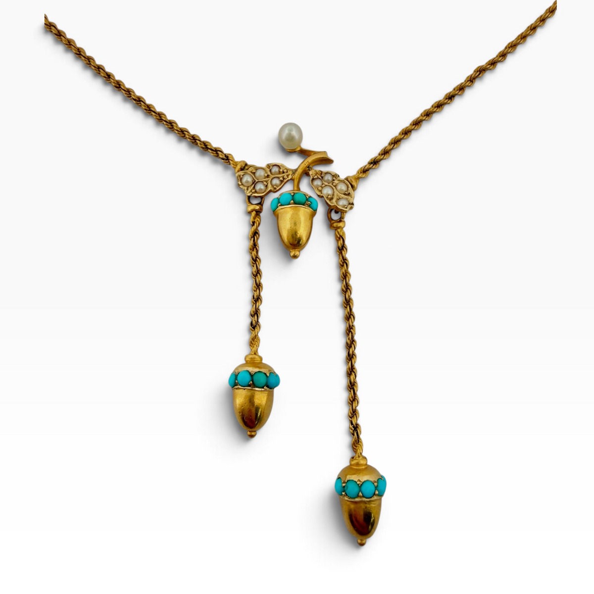 Victorian Turquoise and Seed pearl acorn necklace