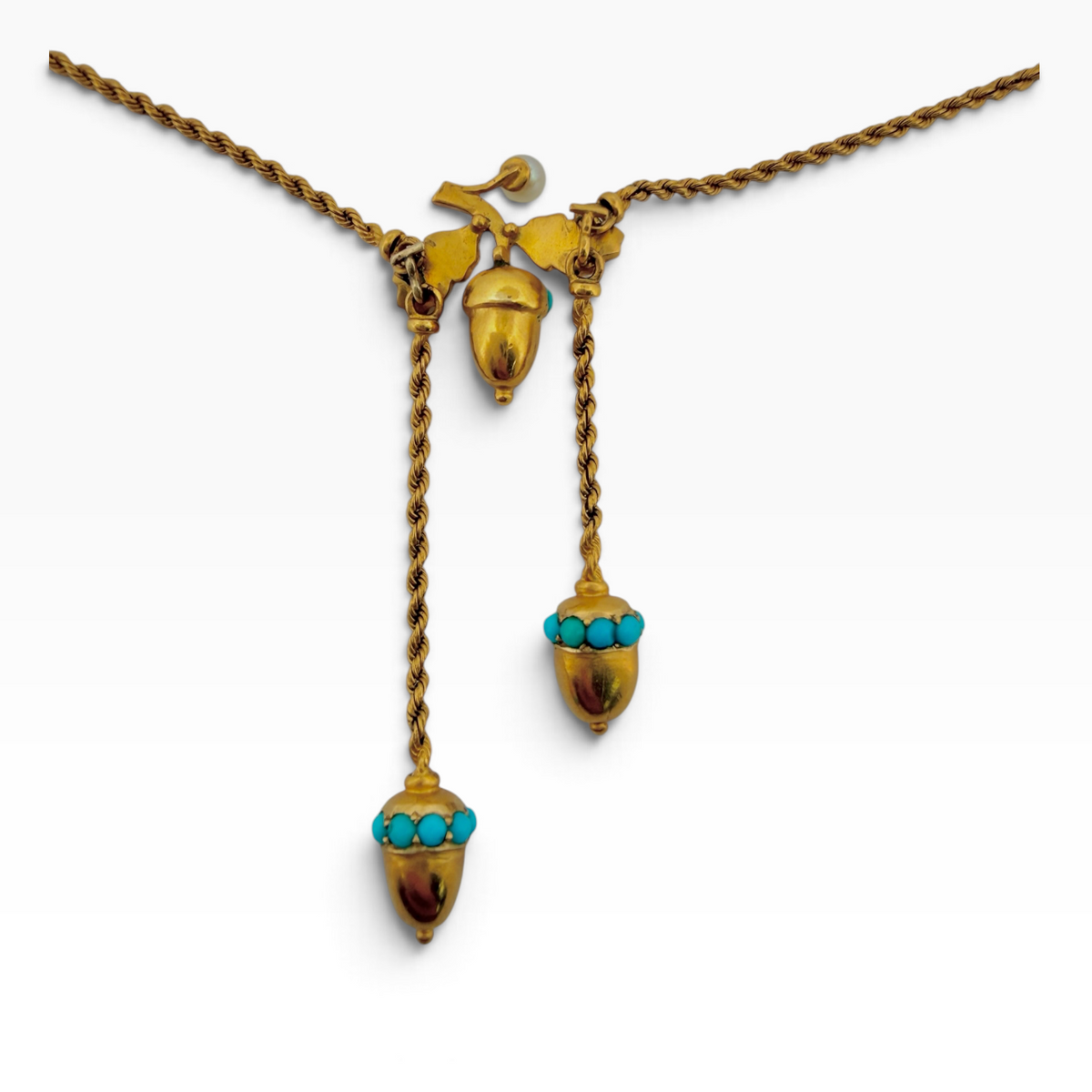 Victorian Turquoise and Seed pearl acorn necklace