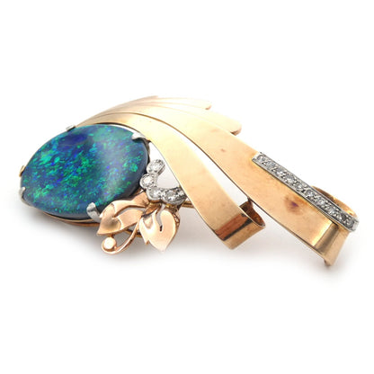 A vintage opal and diamond set spray brooch