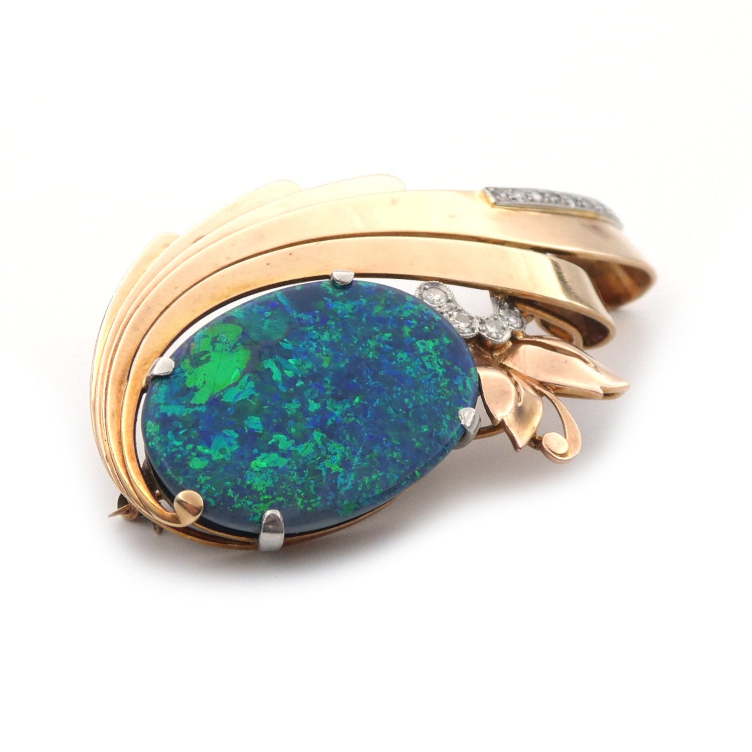 A vintage opal and diamond set spray brooch