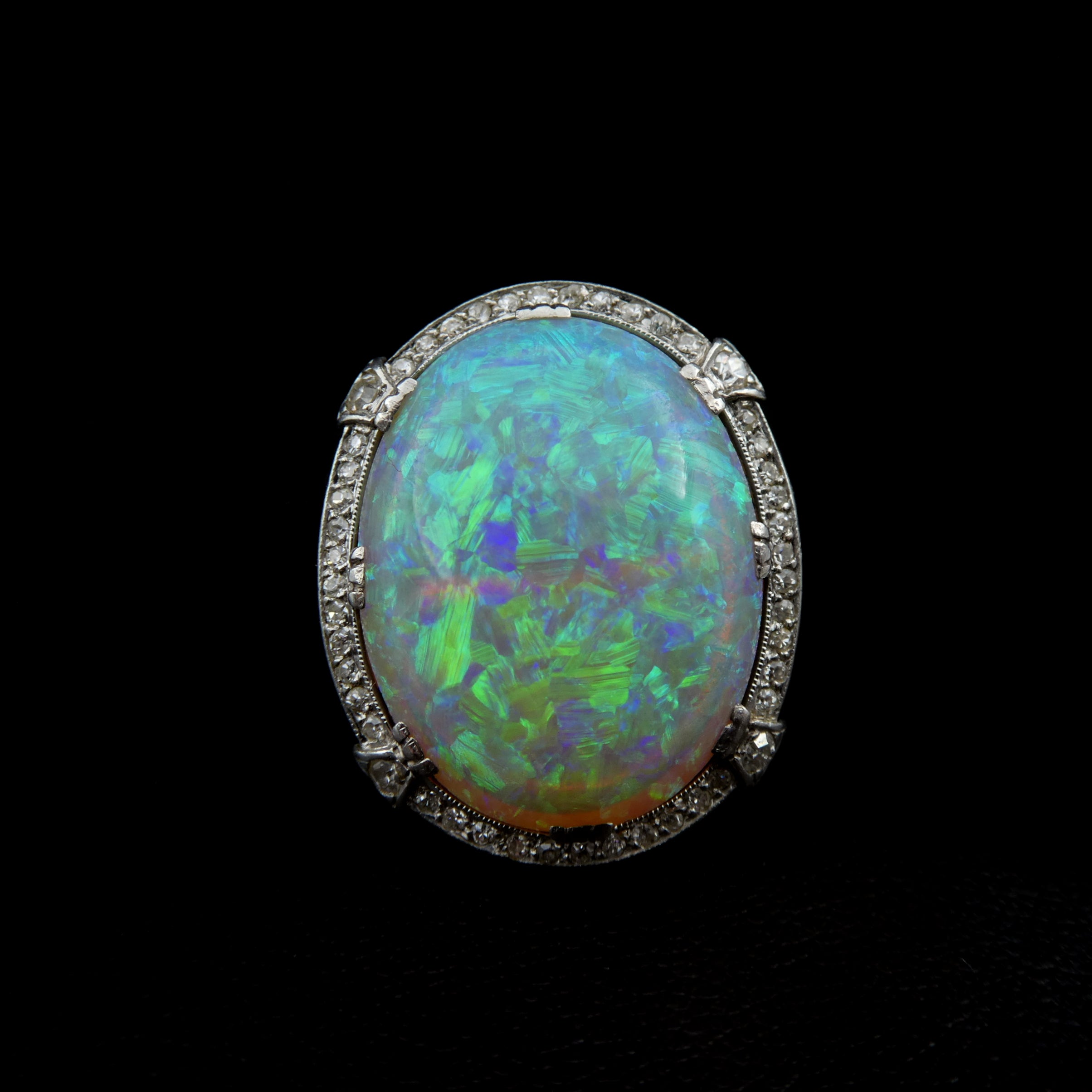 Art Deco opal and diamond cluster ring