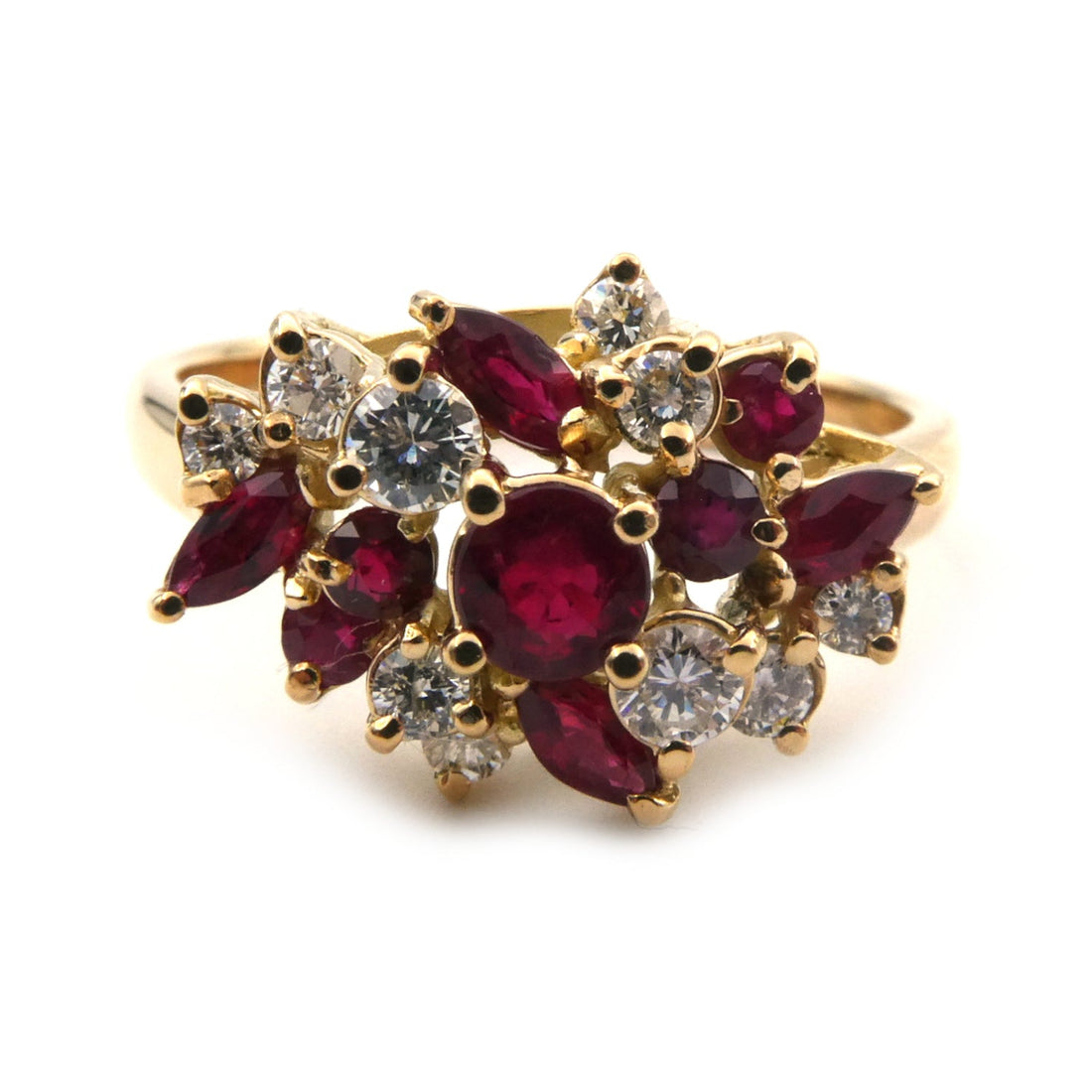Vintage styled ruby and diamond cluster ring