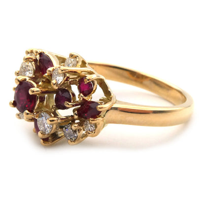 Vintage styled ruby and diamond cluster ring