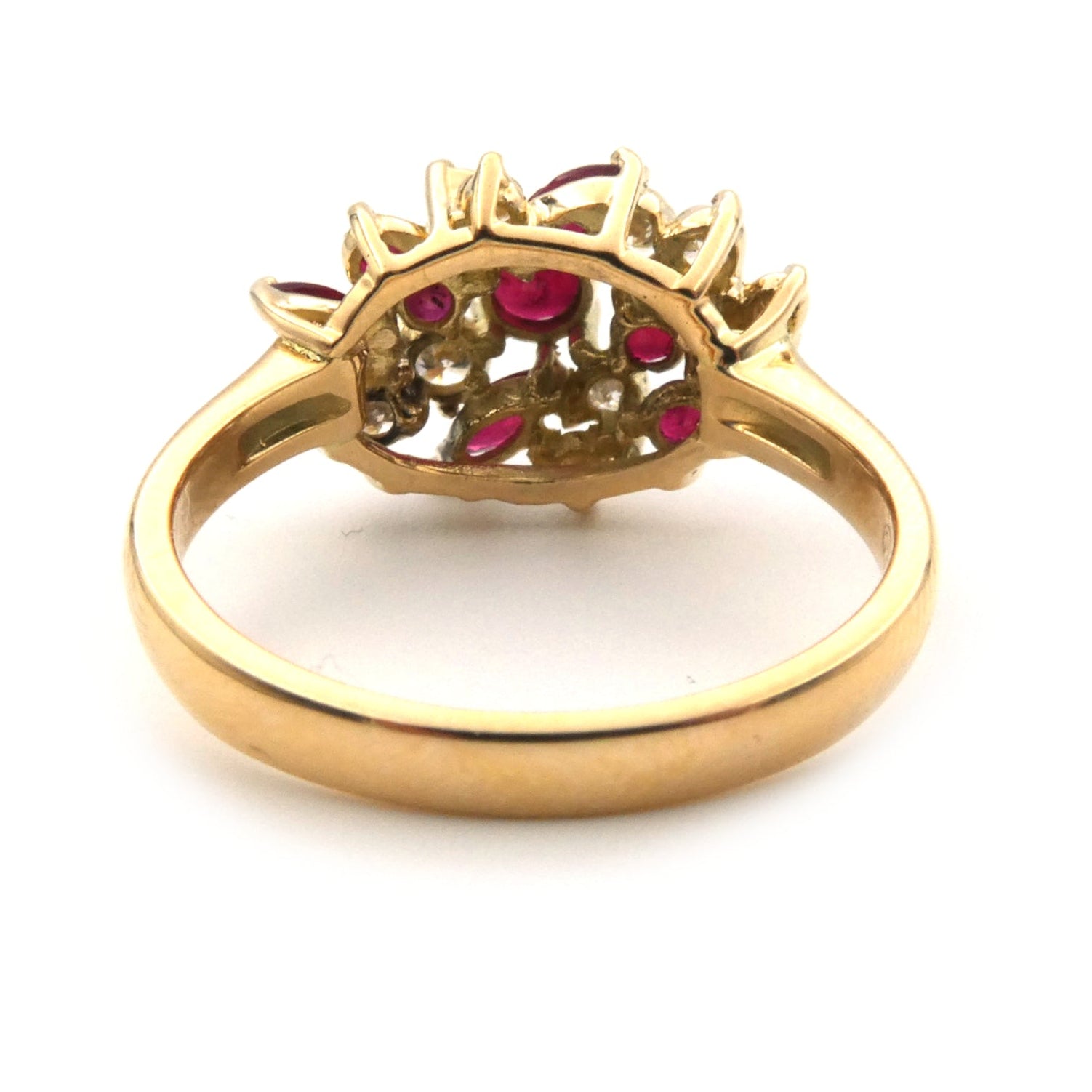 Vintage styled ruby and diamond cluster ring