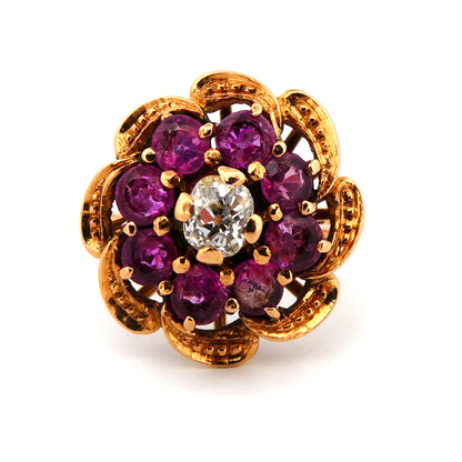 Estate diamond and ruby cluster ring