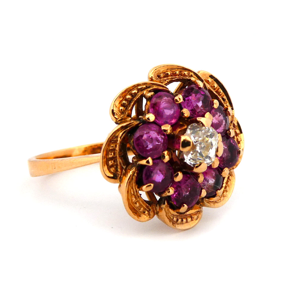 Estate diamond and ruby cluster ring