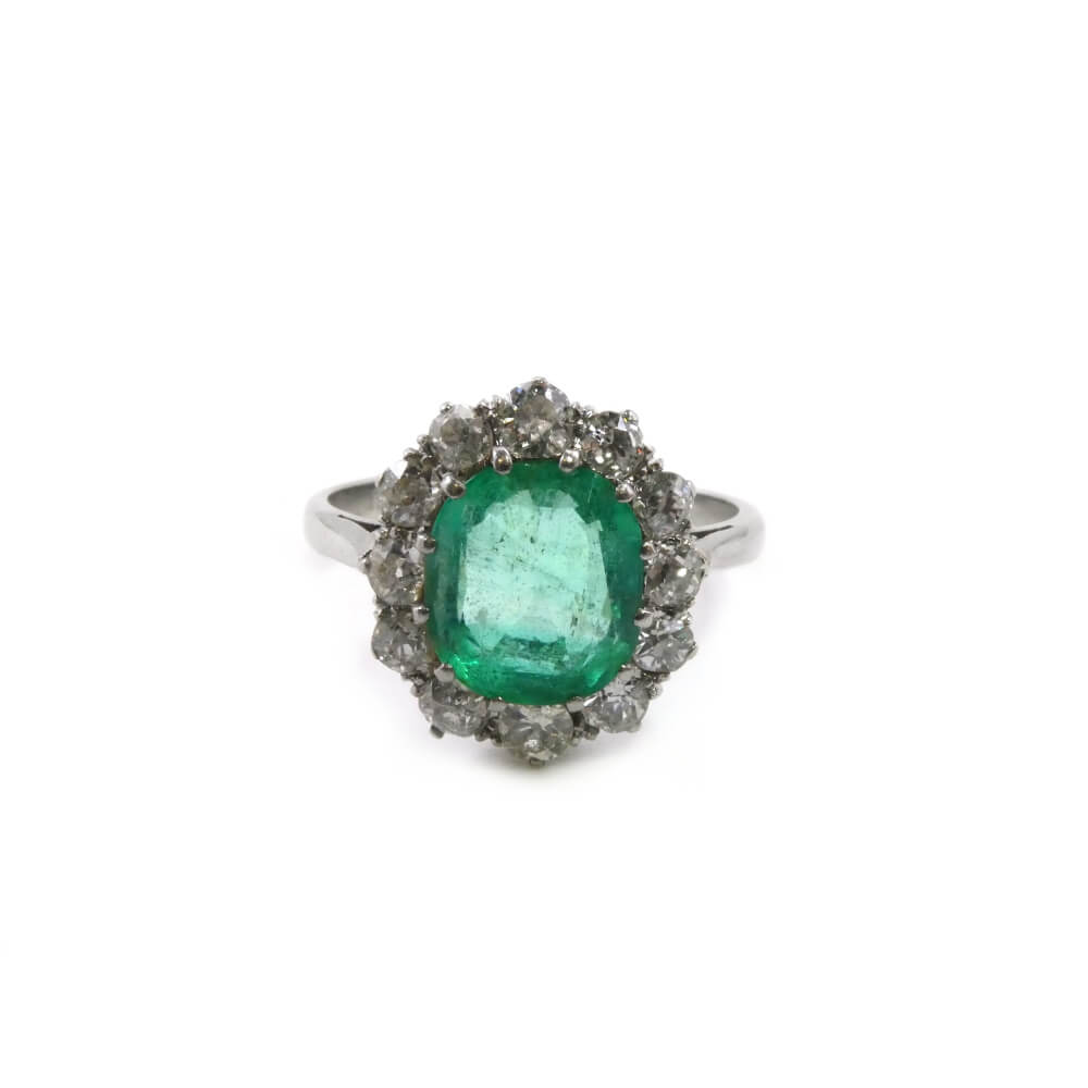 Antique emerald and diamond ring for sale by Hidden Gems